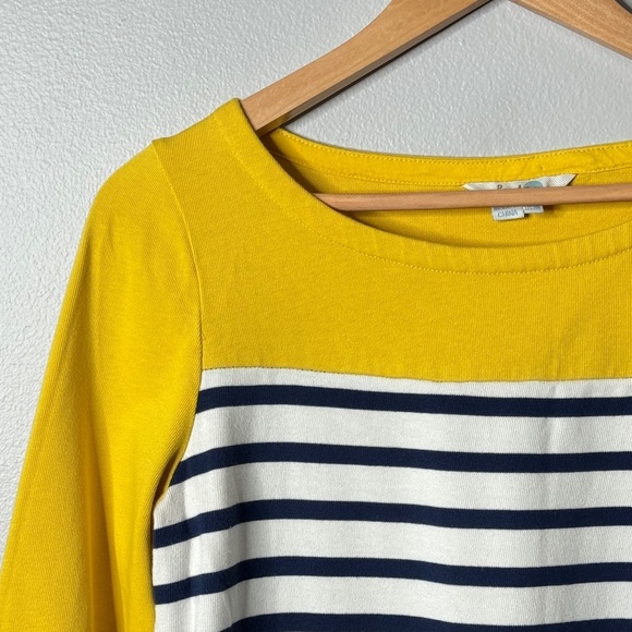 Boden Cotton Shirt Dress Yellow Navy White Stripe Contrast Sleeve Front Pockets - Picture 3 of 10